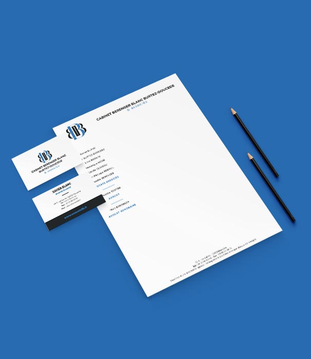 Supports de communication Print du cabinet Berenger Blanc Burtez-Doucede & Associés